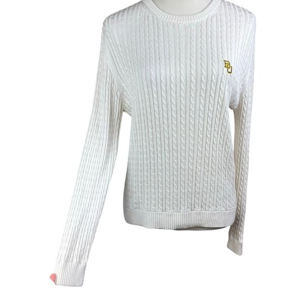 Lady Vesi Baylor BU Embroidered Silk Cotton Blend Long Sleeve Cable Knit Sweater - Picture 7 of 12